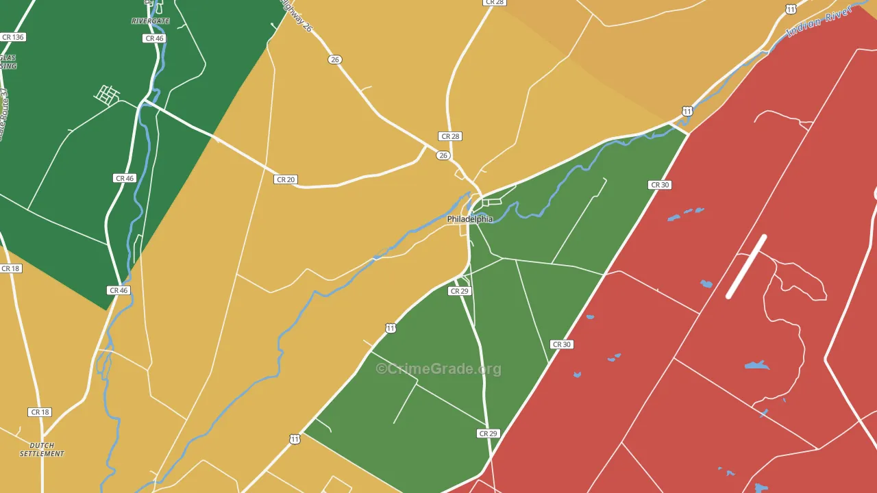 Philadelphia, NY Map of Robbery Rates