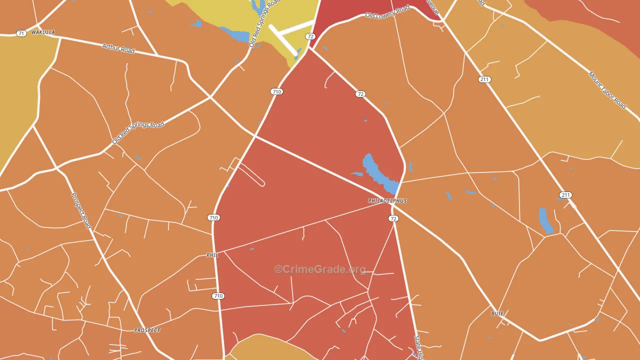 Philadelphus, NC Map of Robbery Rates