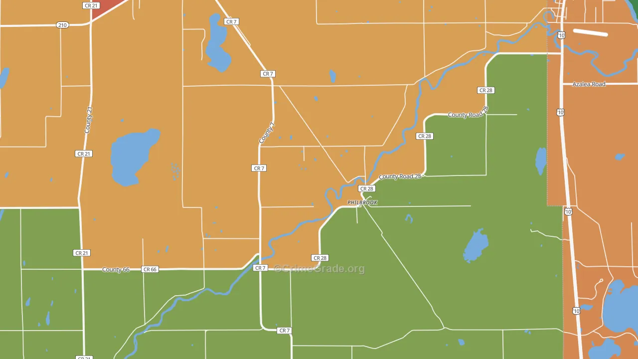 Philbrook, MN Map of Robbery Rates