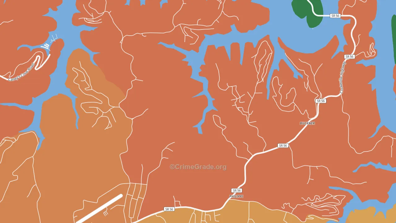 Philippi, TN Map of Robbery Rates