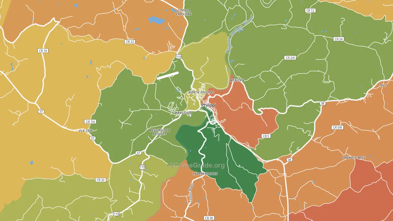 Philippi, WV Map of Robbery Rates