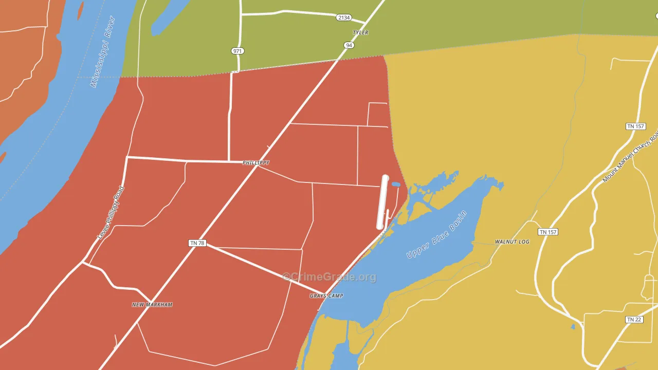 Phillippy, TN Map of Robbery Rates