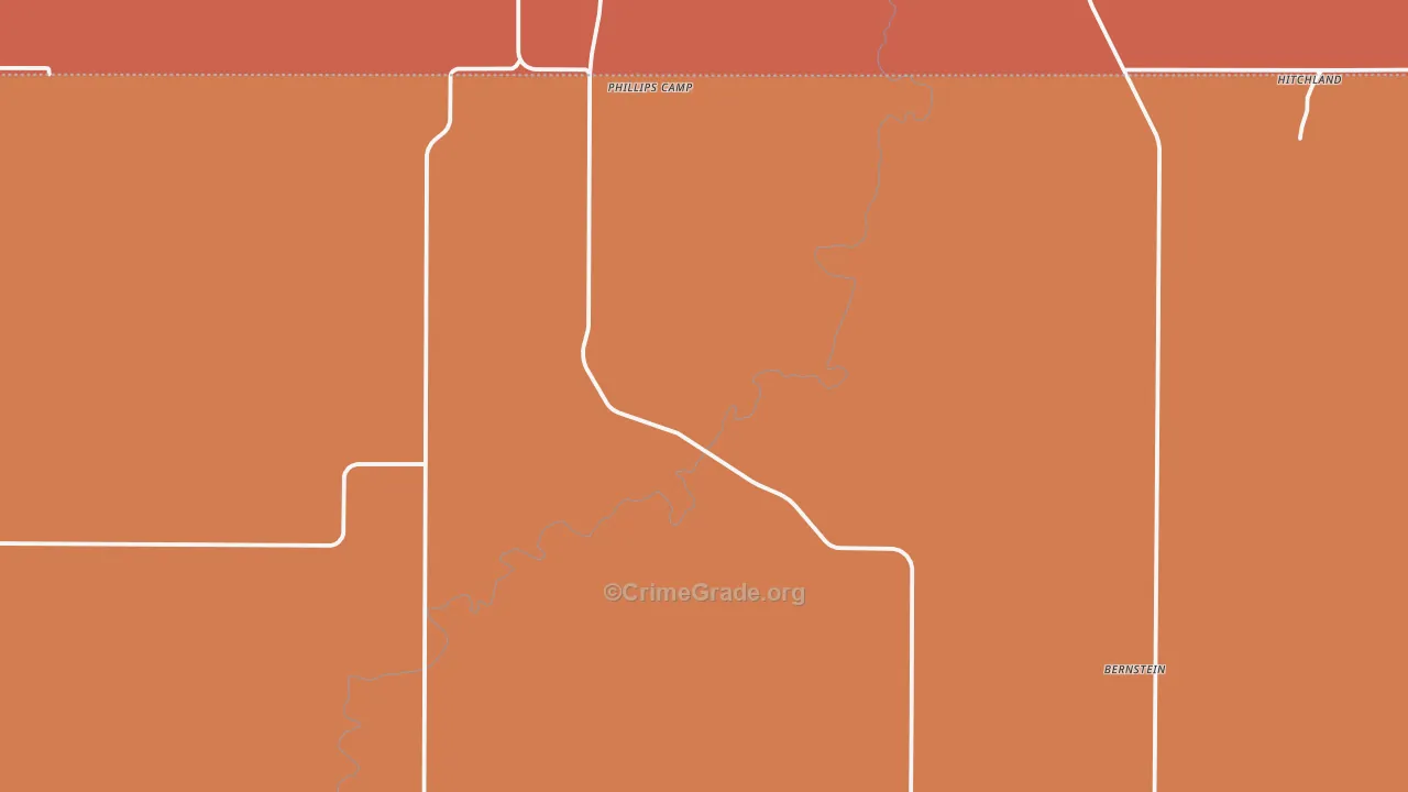 Phillips Camp, TX Map of Robbery Rates