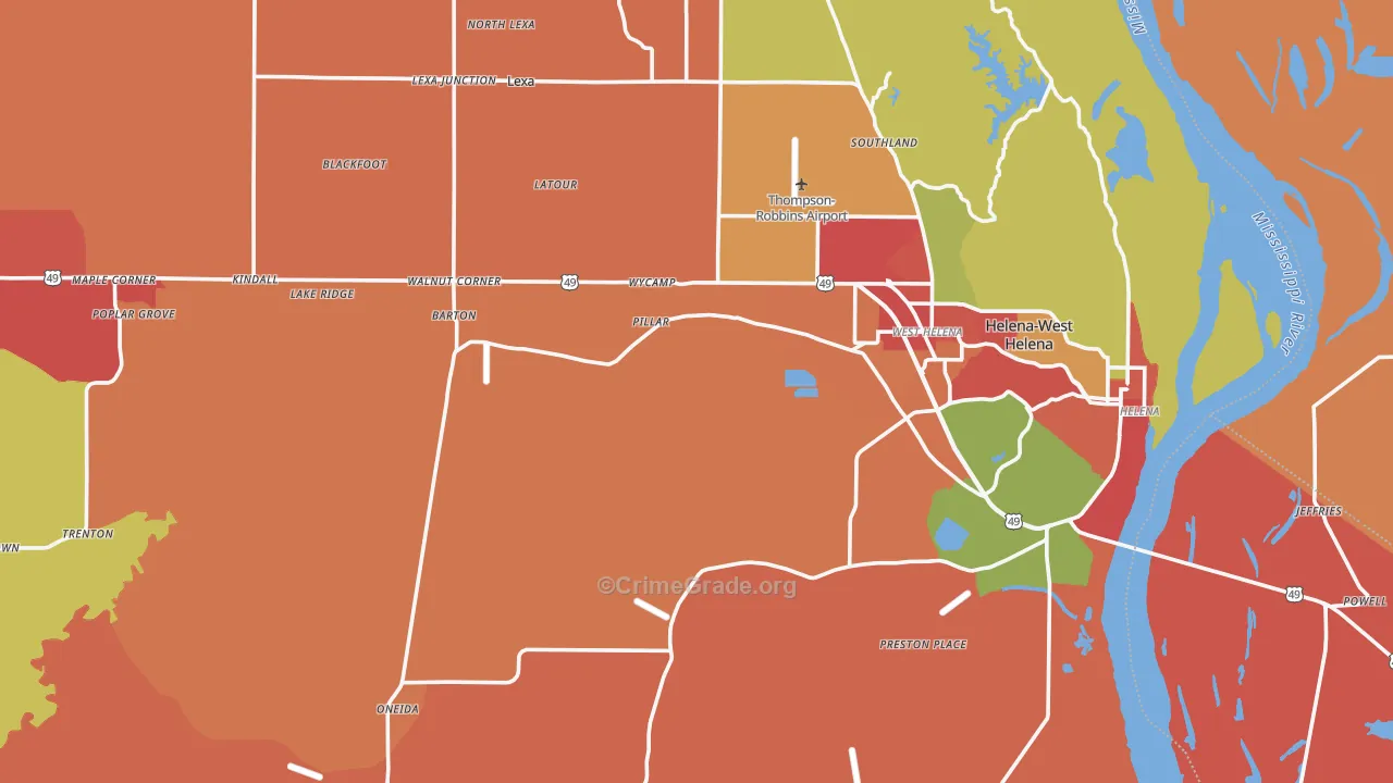 Phillips County, AR Map of Robbery Rates