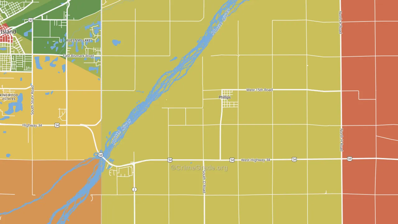 Phillips, NE Map of Robbery Rates