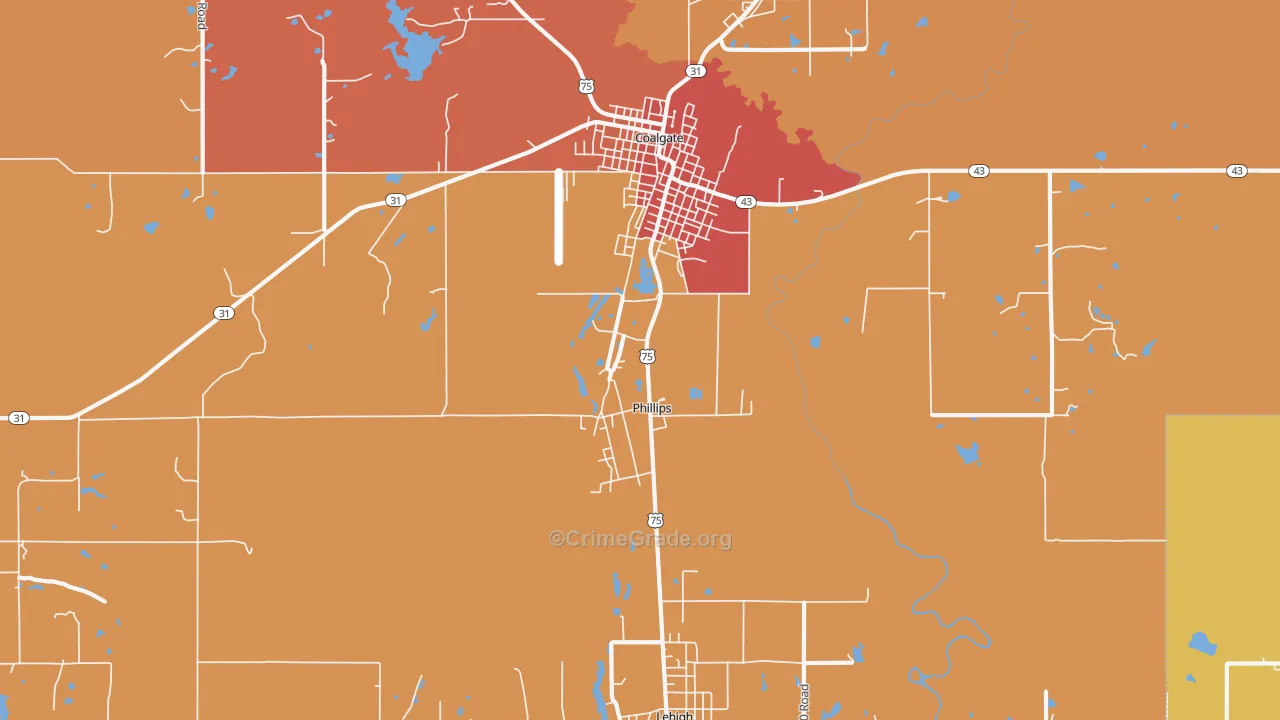 Phillips, OK Map of Robbery Rates