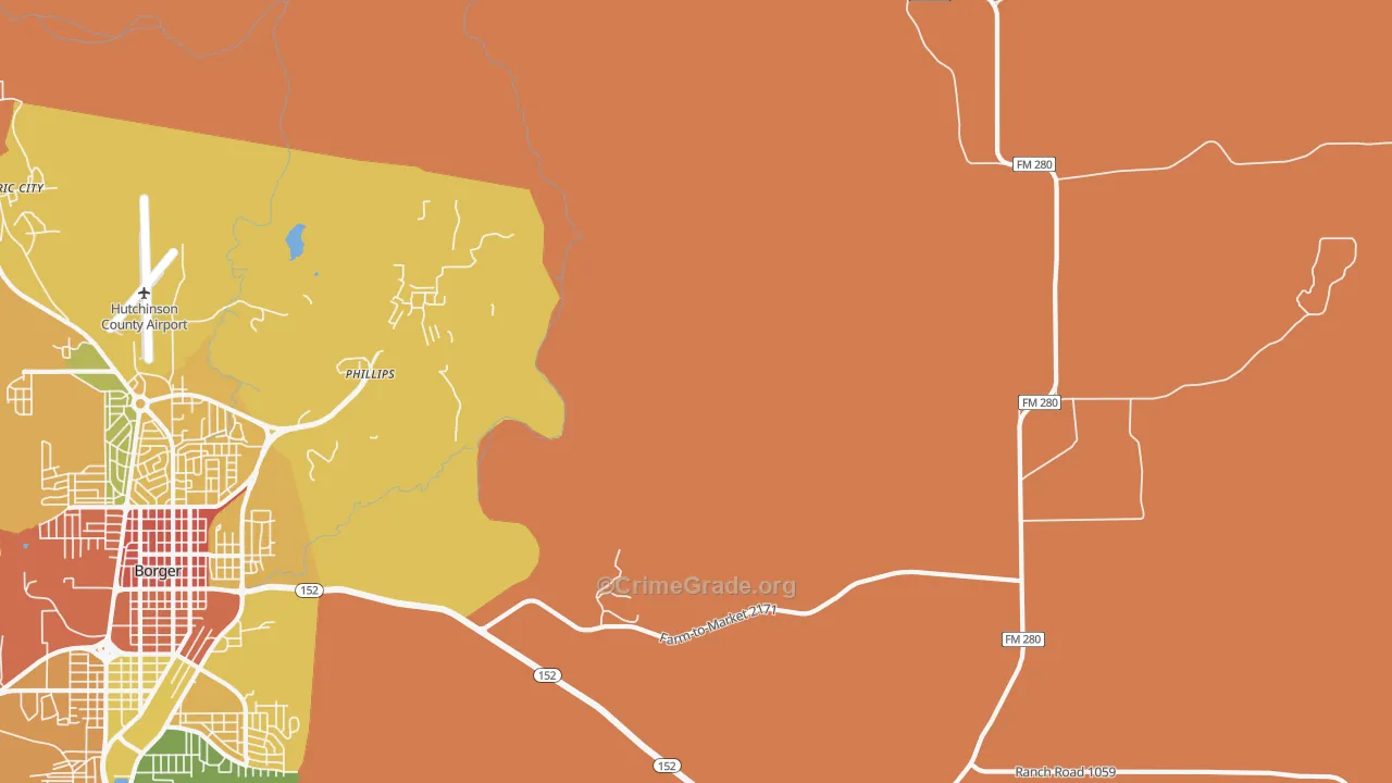 Phillips, TX Map of Robbery Rates