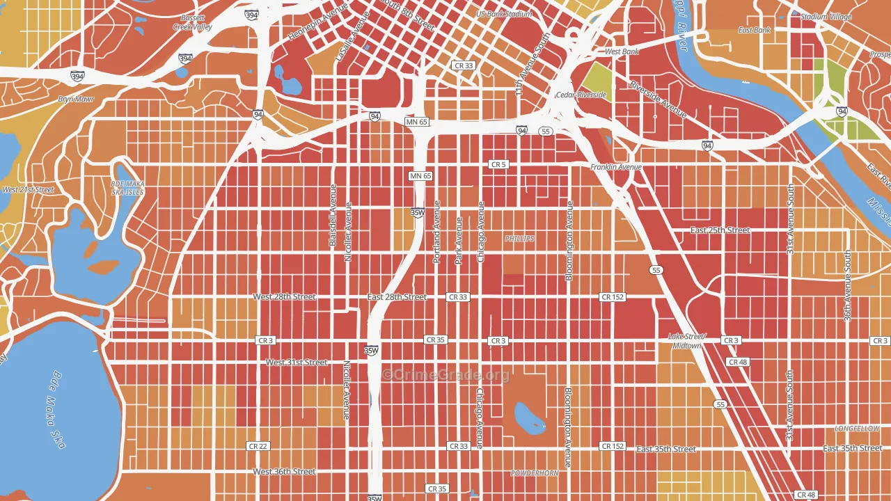 Phillips West, Minneapolis, MN Map of Robbery Rates