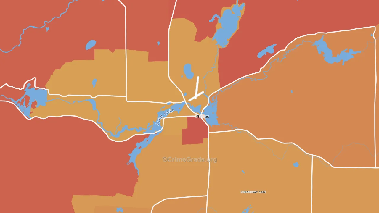Phillips, WI Map of Robbery Rates