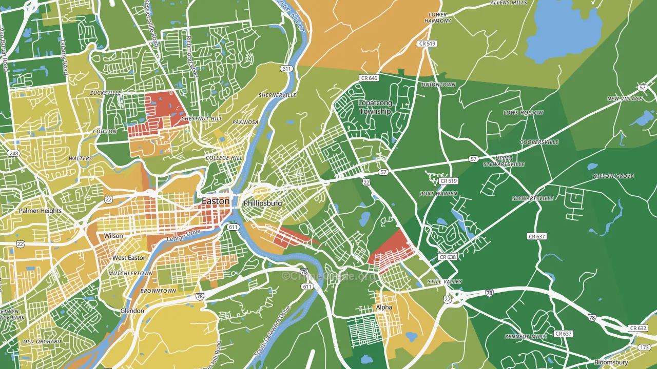 Phillipsburg, NJ Map of Robbery Rates