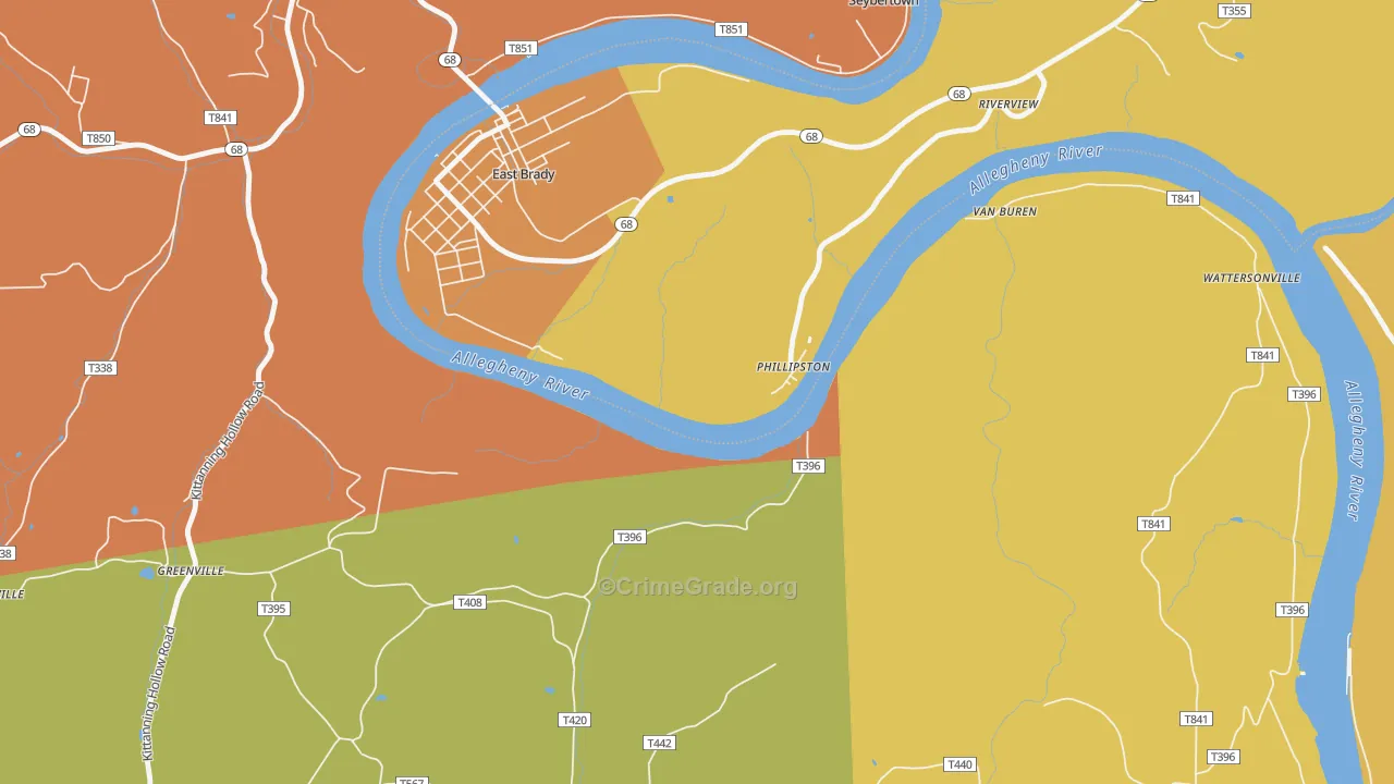 Phillipston, PA Map of Robbery Rates