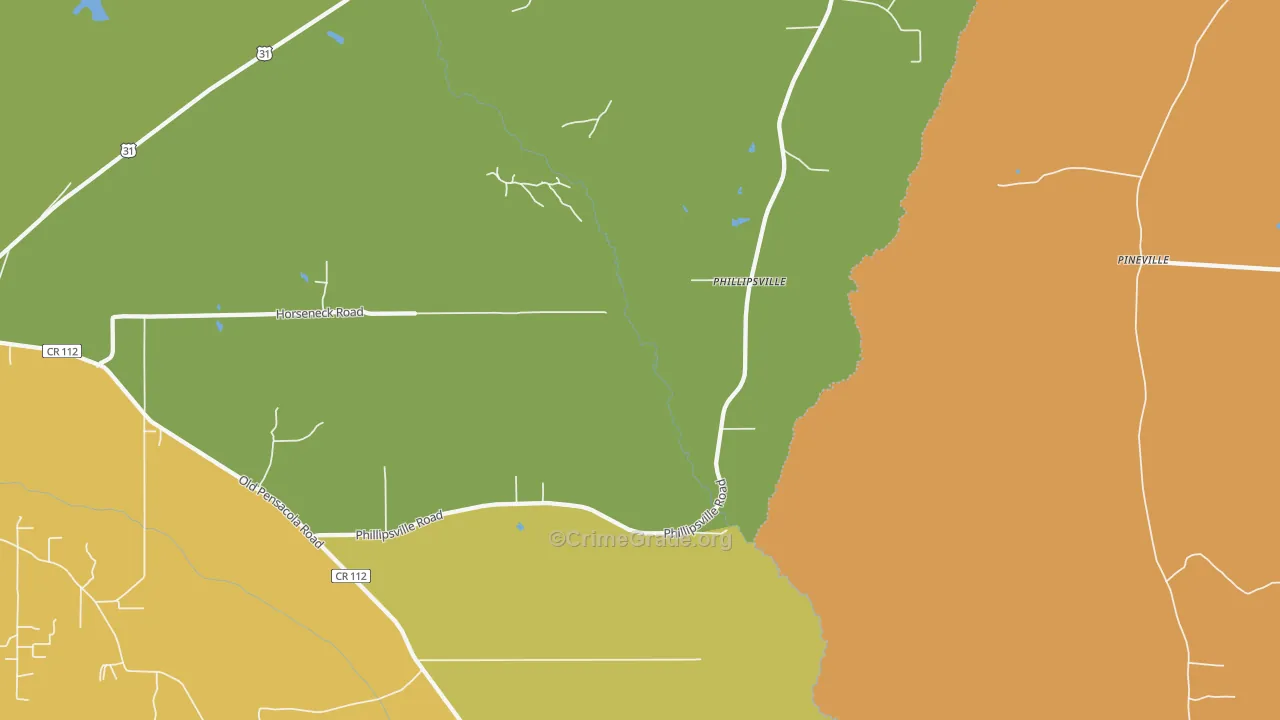 Phillipsville, AL Map of Robbery Rates