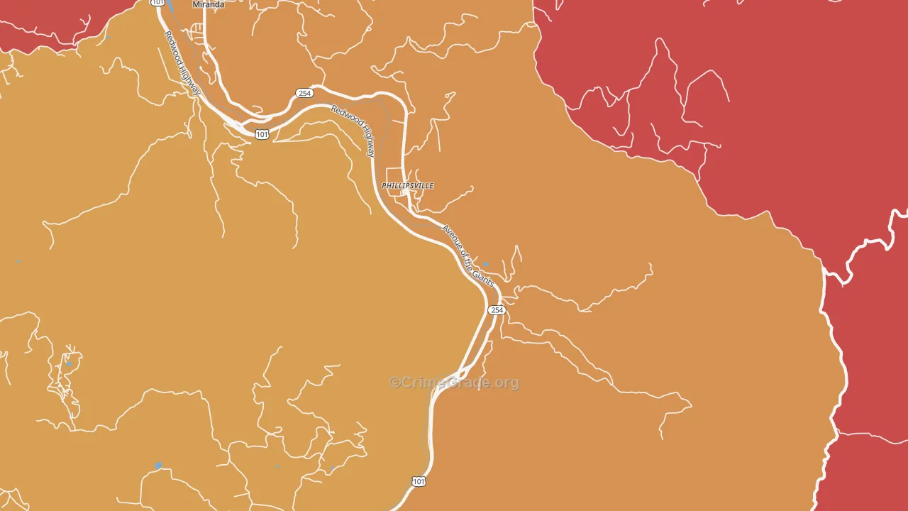 Phillipsville, CA Map of Robbery Rates