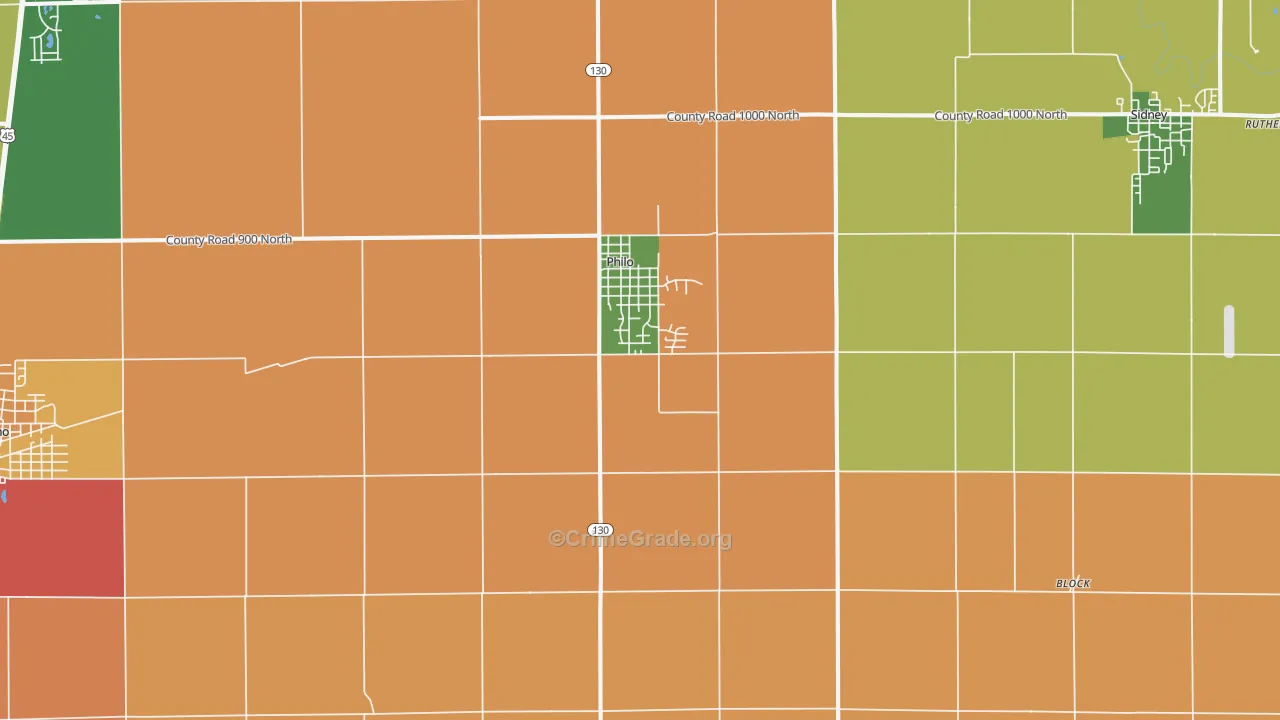 Philo, IL Map of Robbery Rates