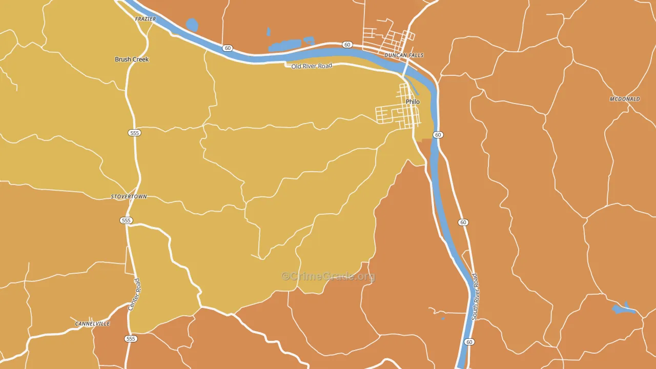 Philo, OH Map of Robbery Rates