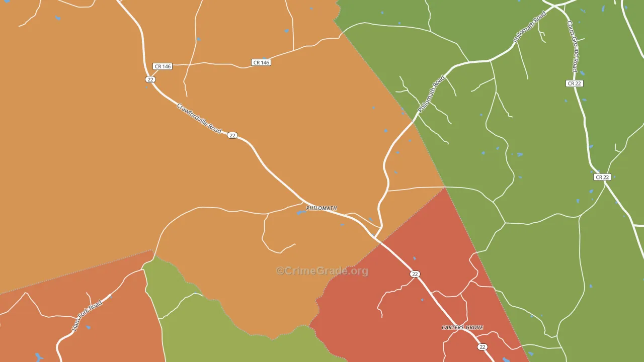 Philomath, GA Map of Robbery Rates