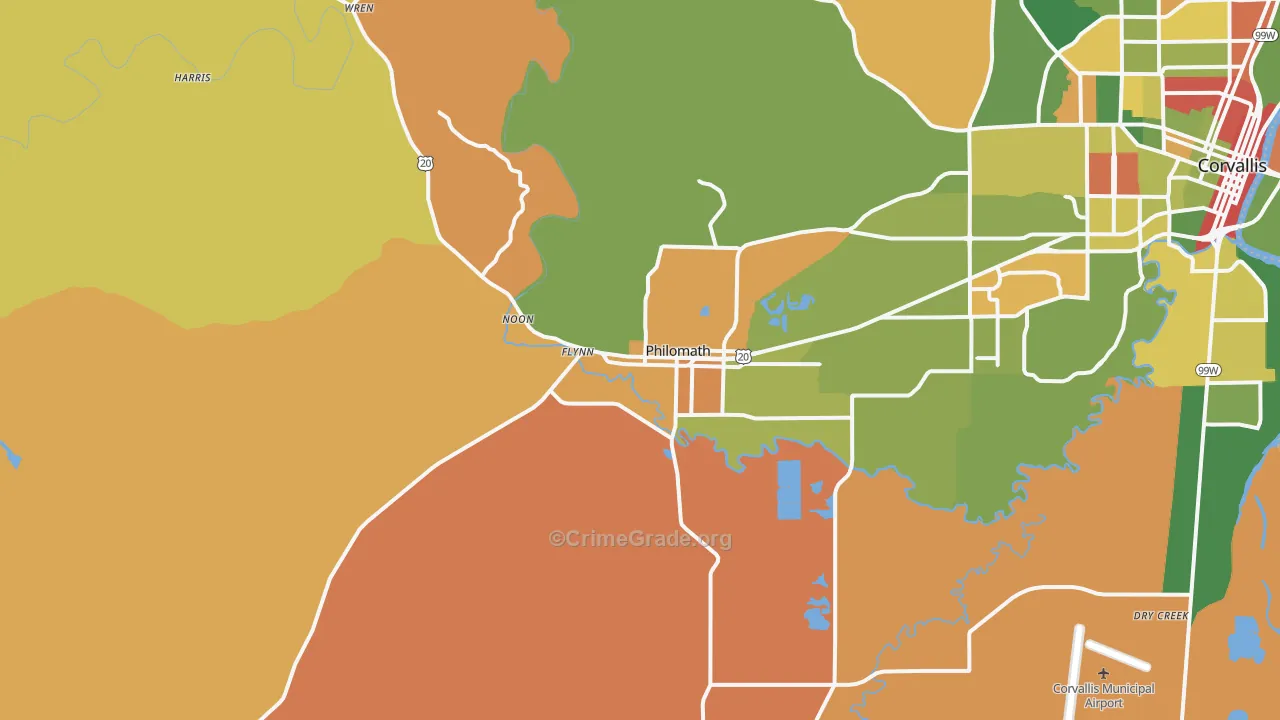 Philomath, OR Map of Robbery Rates