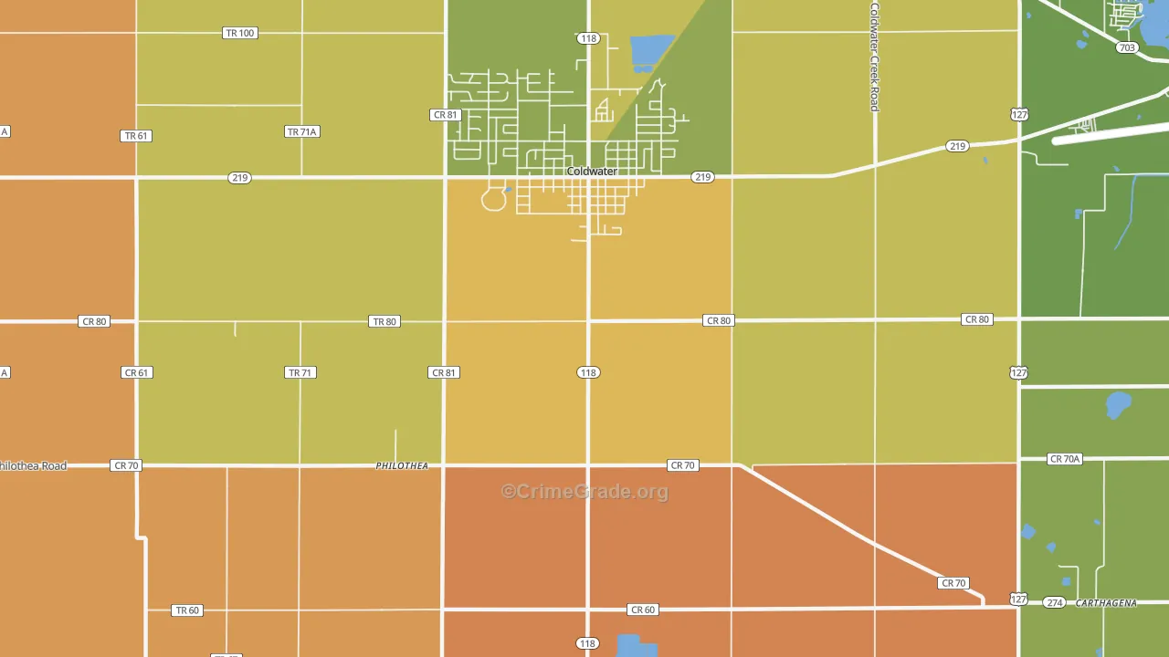 Philothea, OH Map of Robbery Rates