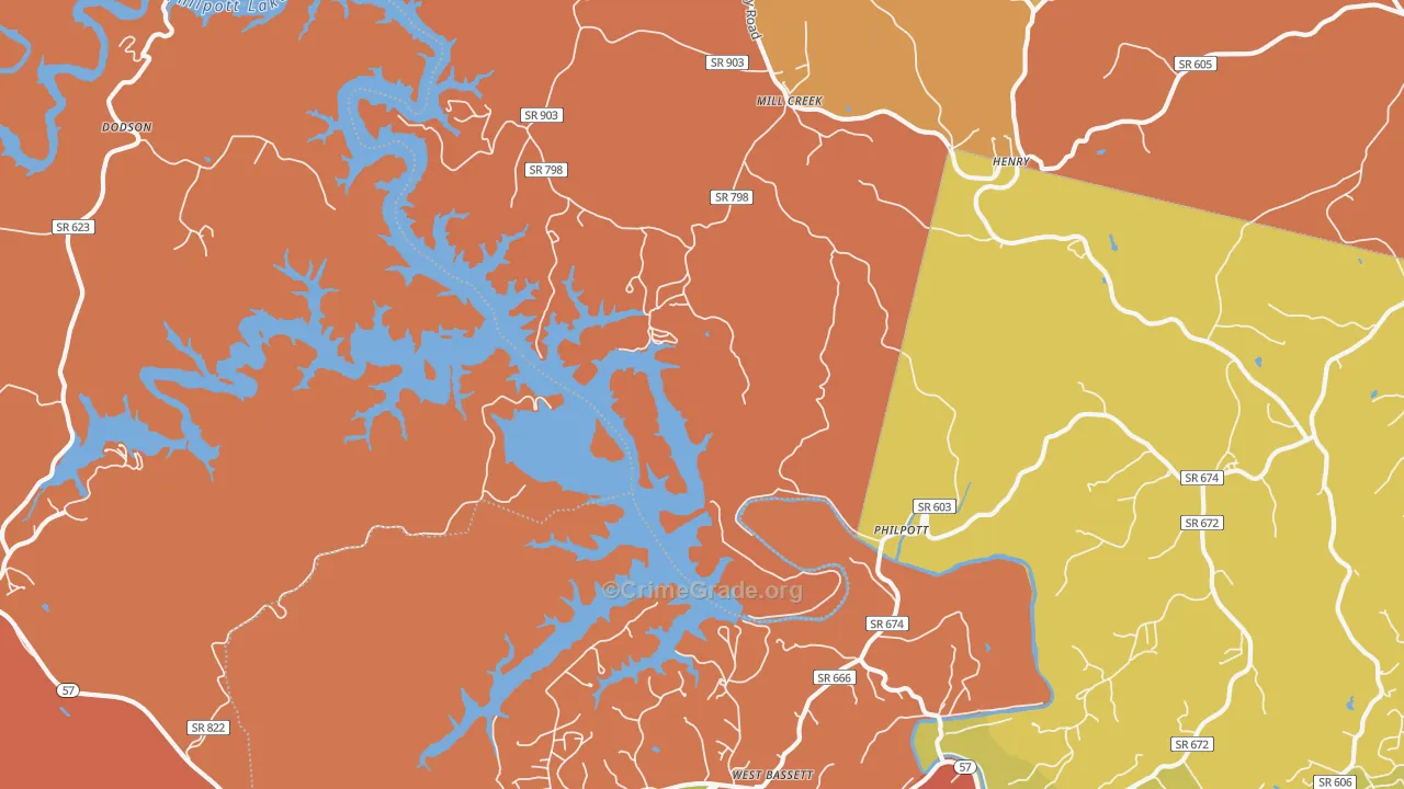Philpott, VA Map of Robbery Rates
