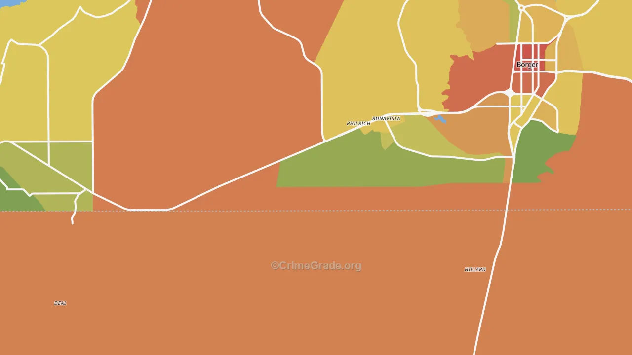 Philrich, TX Map of Robbery Rates