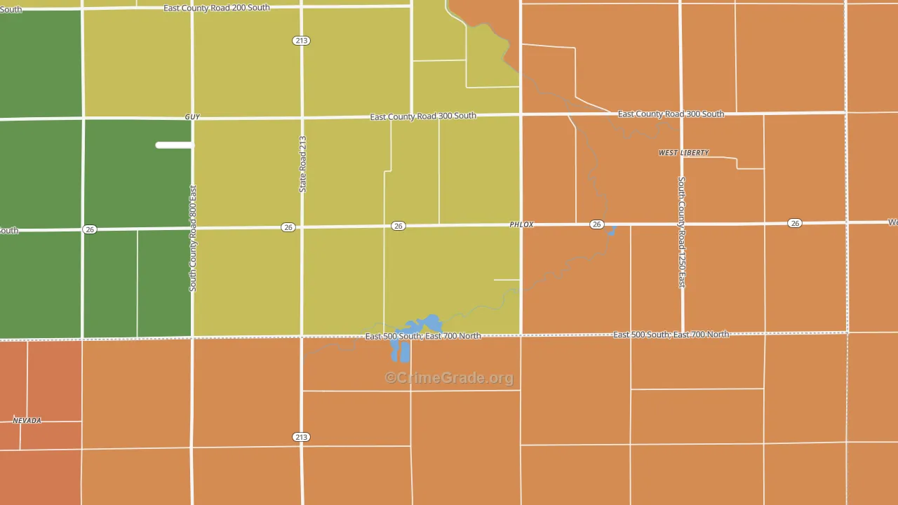 Phlox, IN Map of Robbery Rates