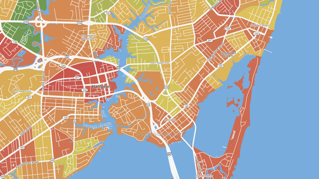 Phoebus, Hampton, VA Map of Robbery Rates