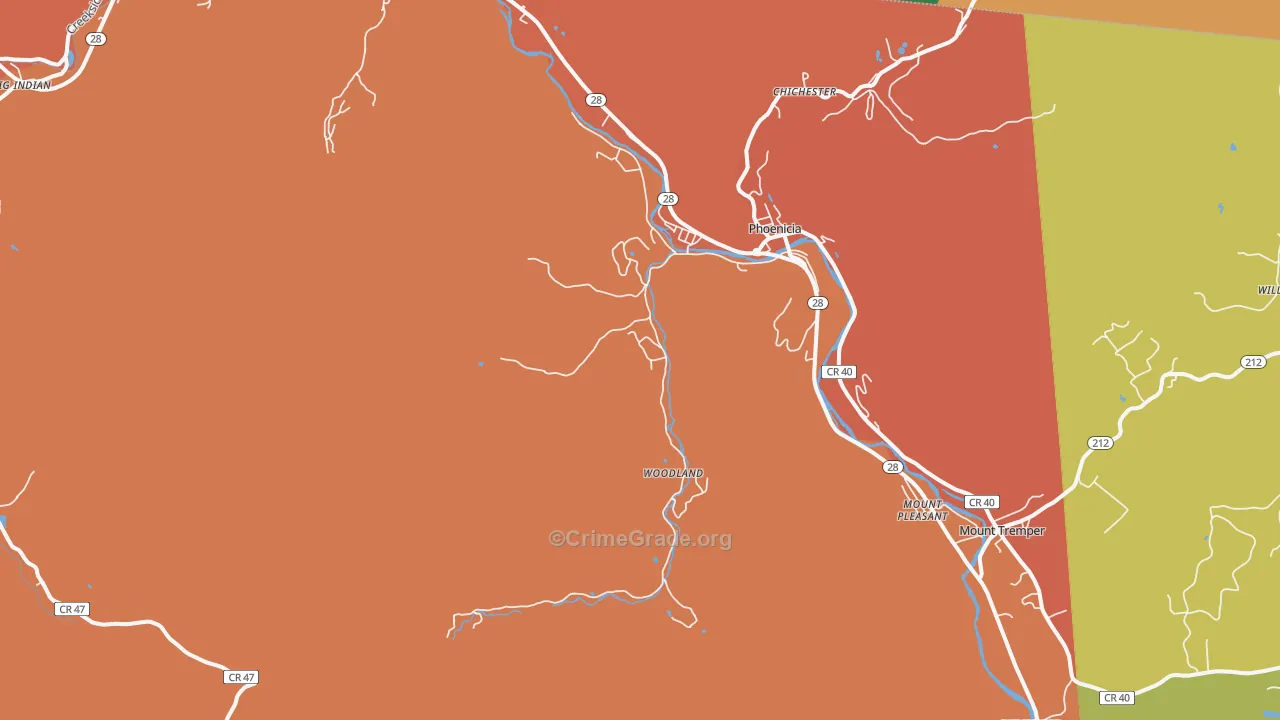 Phoenicia, NY Map of Robbery Rates