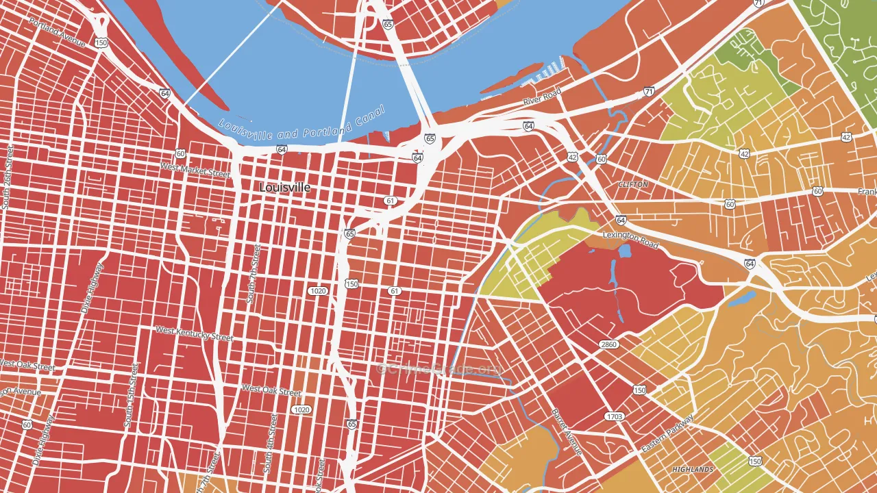 Phoenix Hill, Louisville, KY Map of Robbery Rates