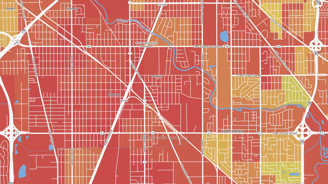 Phoenix, IL Map of Robbery Rates