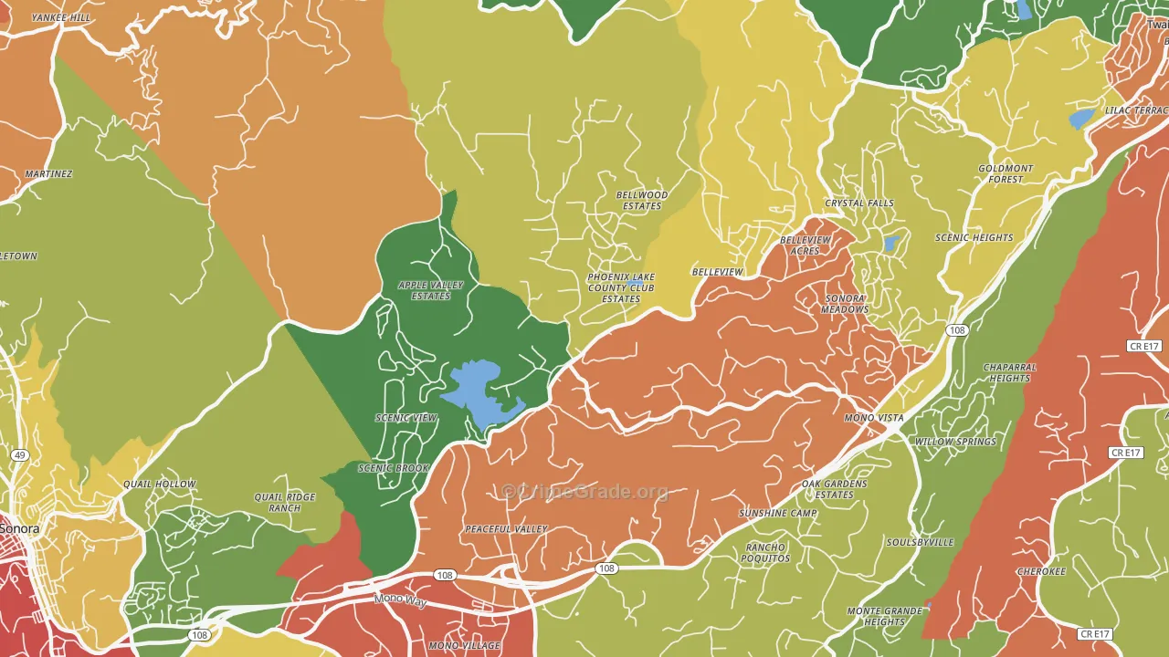 Phoenix Lake, CA Map of Robbery Rates