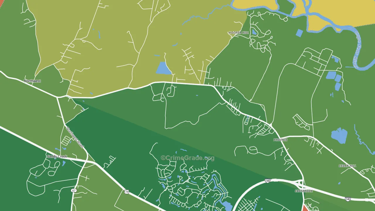 Phoenix, NC Map of Robbery Rates