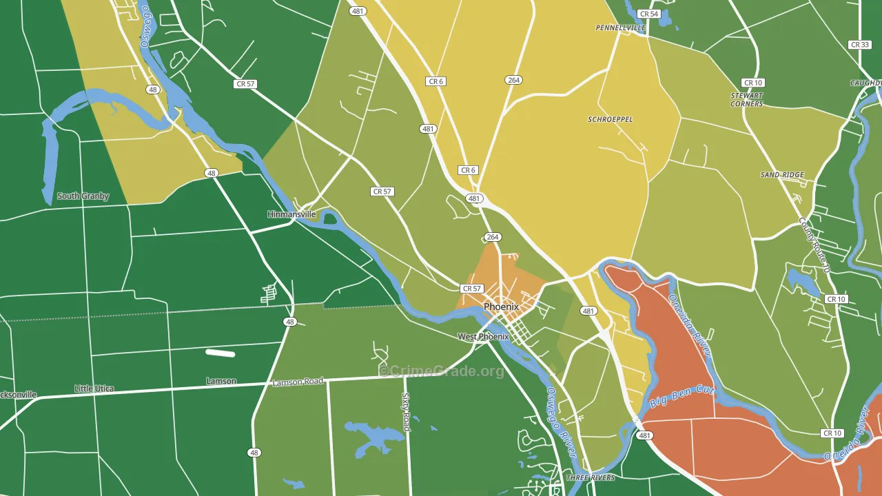 Phoenix, NY Map of Robbery Rates