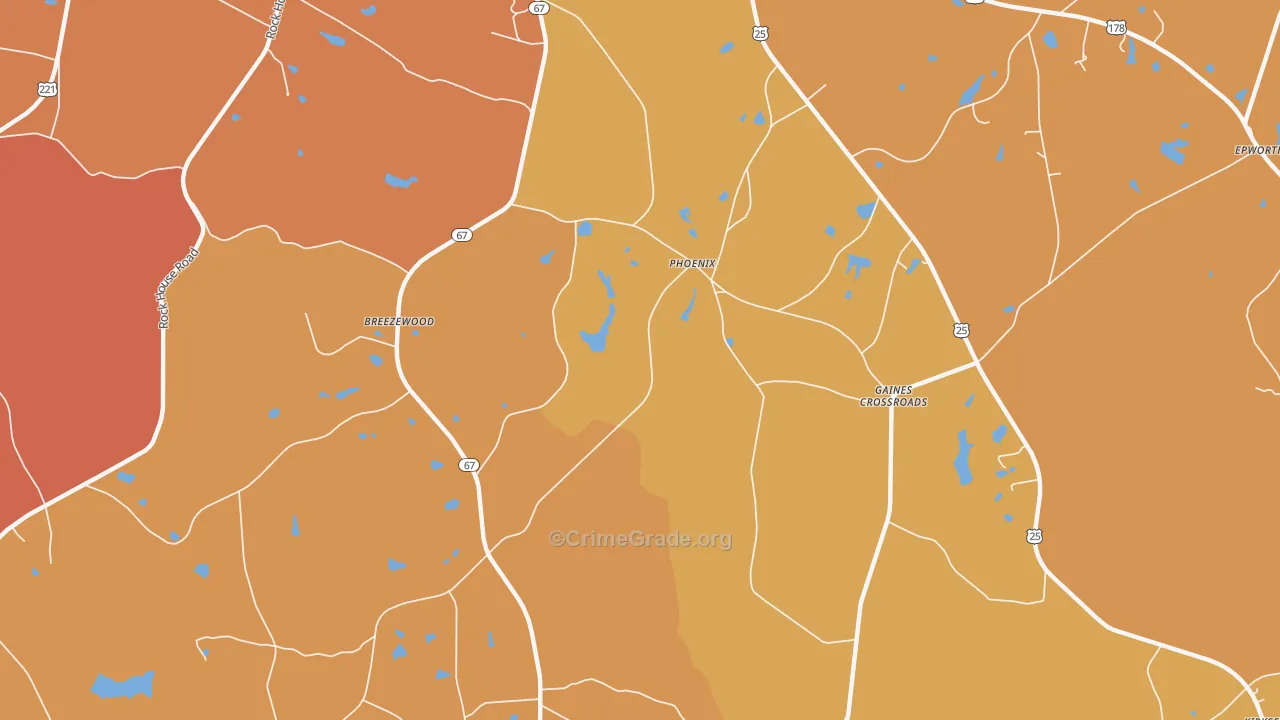 Phoenix, SC Map of Robbery Rates