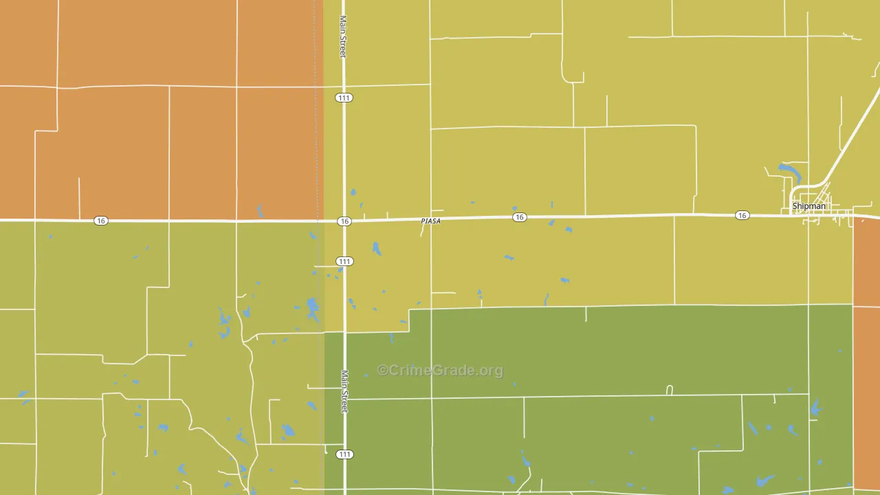 Piasa, IL Map of Robbery Rates