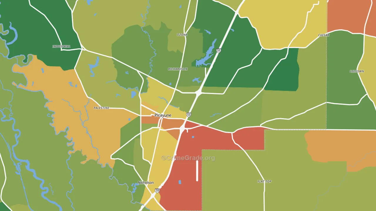 Picayune, MS Map of Robbery Rates