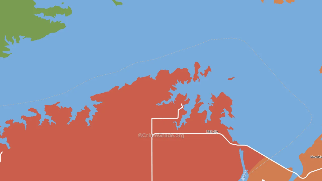 Pick City, ND Map of Robbery Rates