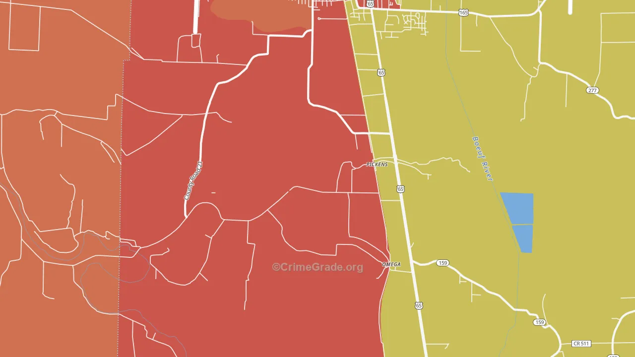 Pickens, AR Map of Robbery Rates