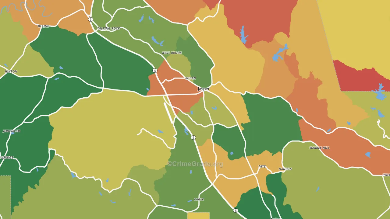 Pickens County, GA Map of Robbery Rates