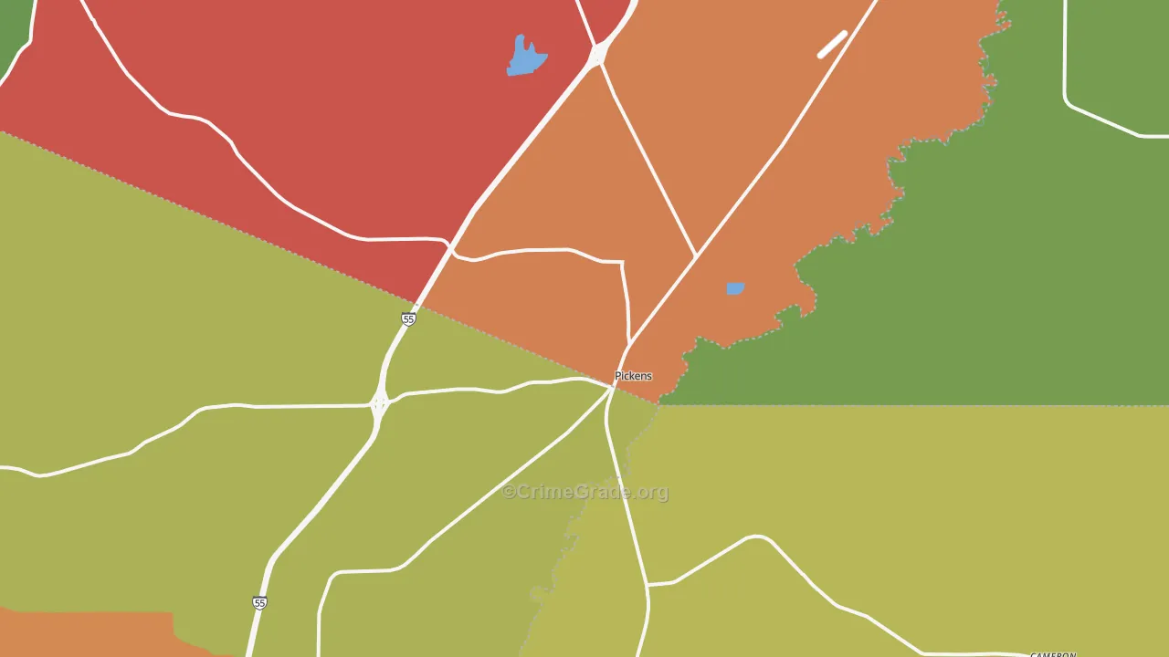 Pickens, MS Map of Robbery Rates