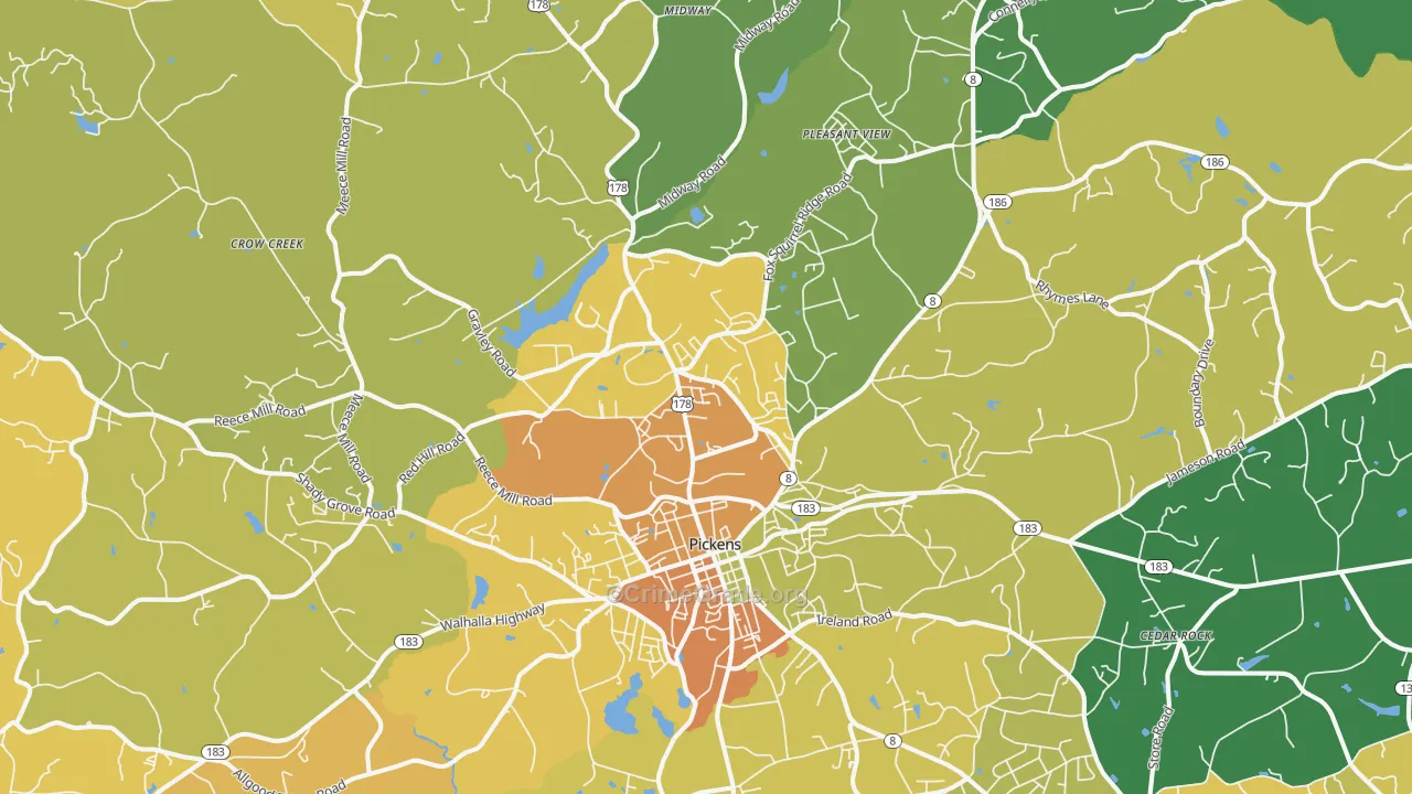 Pickens, SC Map of Robbery Rates