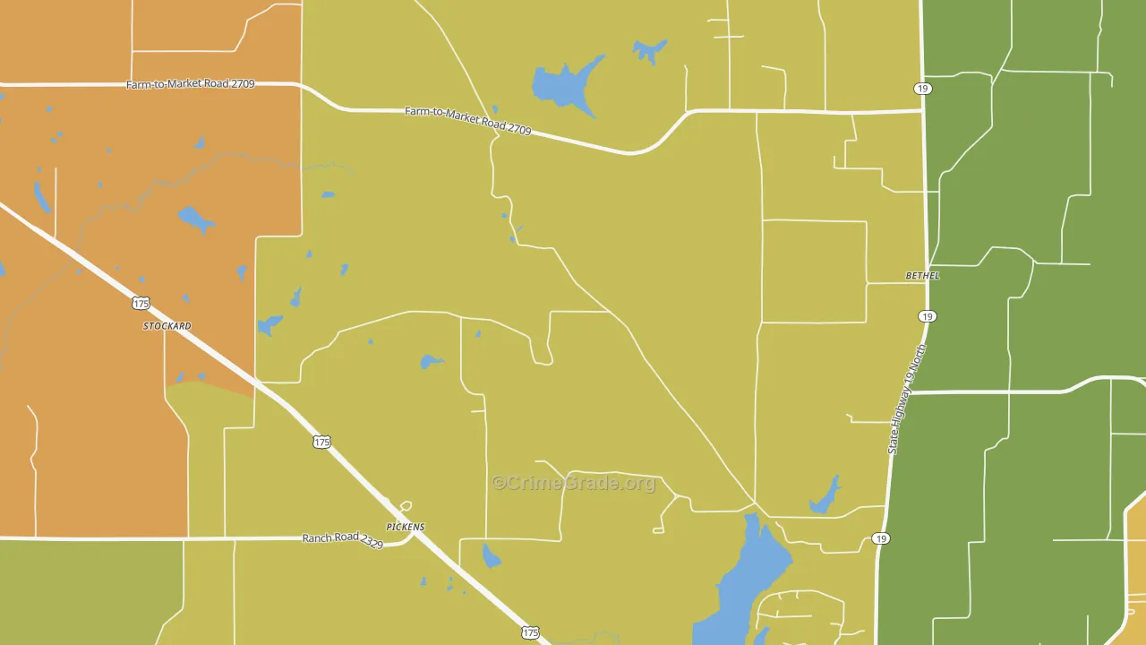 Pickens, TX Map of Robbery Rates