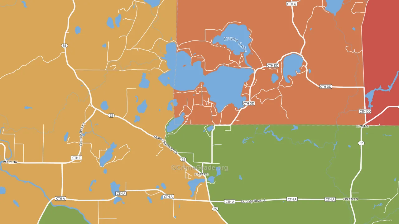 Pickerel, WI Map of Robbery Rates