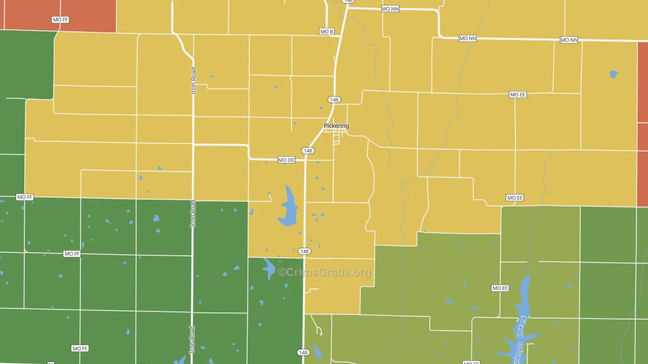 Pickering, MO Map of Robbery Rates