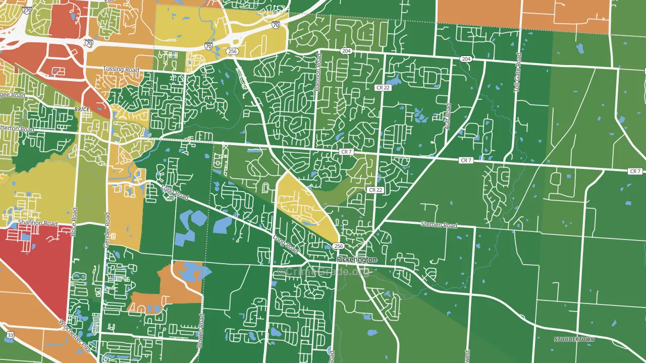 Pickerington, OH Map of Robbery Rates