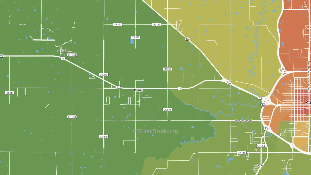 Pickett, OK Map of Robbery Rates