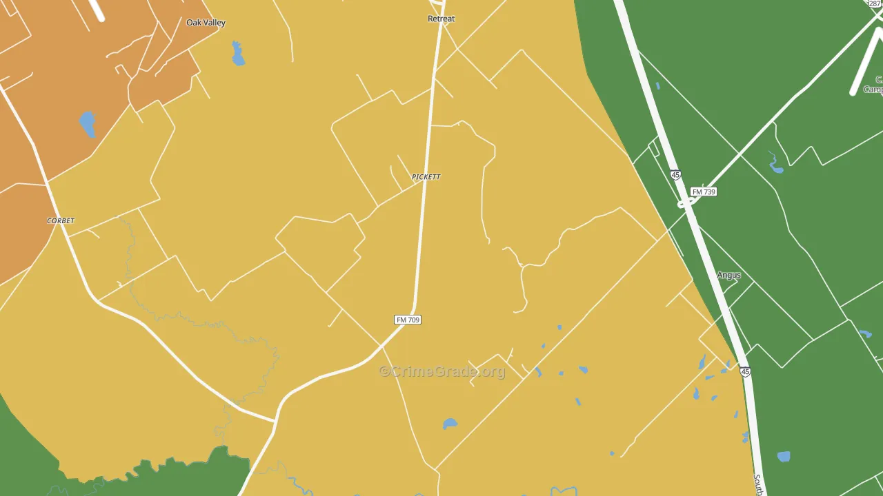 Pickett, TX Map of Robbery Rates