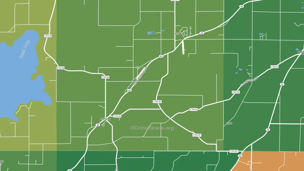 Pickett, WI Map of Robbery Rates
