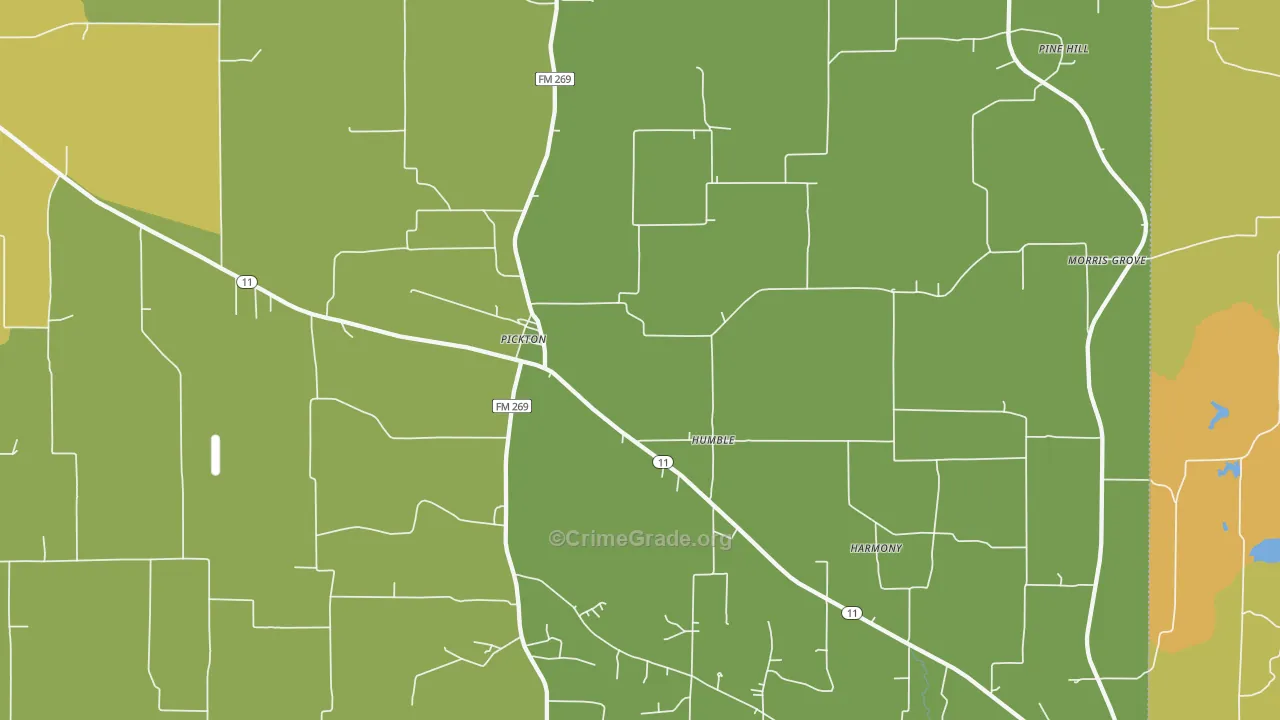 Pickton, TX Map of Robbery Rates
