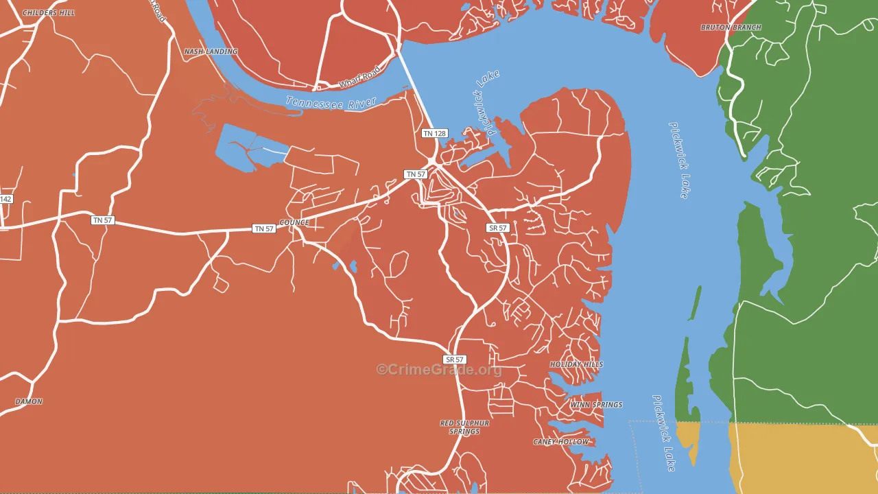 Pickwick Dam, TN Map of Robbery Rates