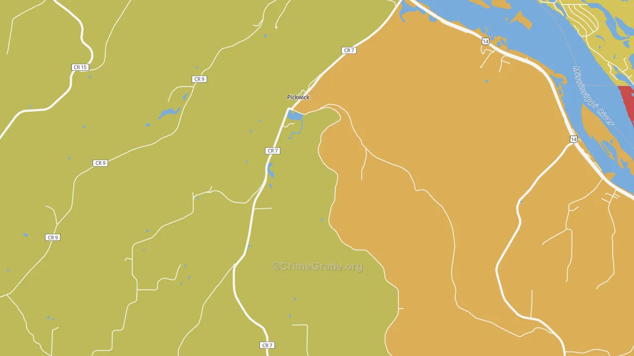 Pickwick, MN Map of Robbery Rates